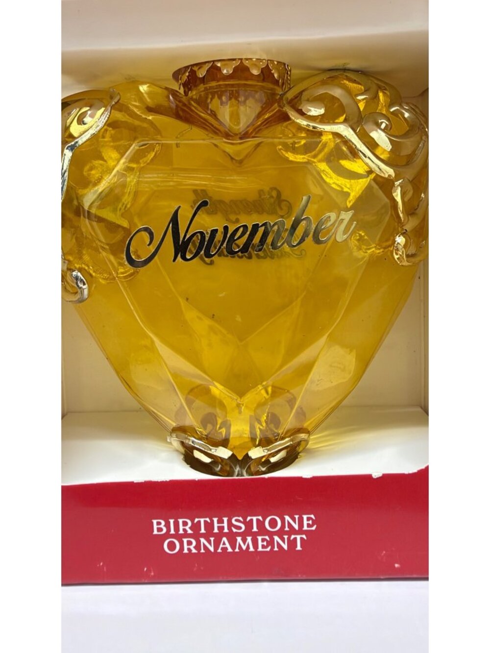 Holiday Time November Birthstone Ornament Yellow Heart Citrine Topaz Glass